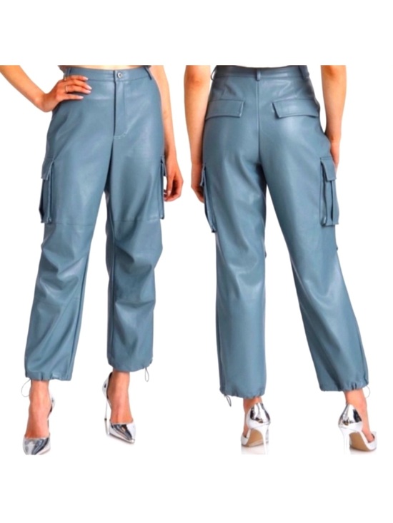 7 For All Mankind Pants - 7 For All Mankind Women’s High-Rise Vegan Leather Cargo Pants - Slate Blue